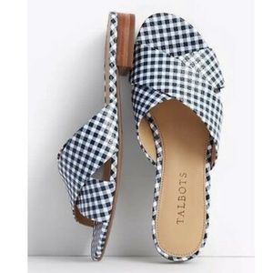 Talbots blue white gingham preppy slides mules Sz8